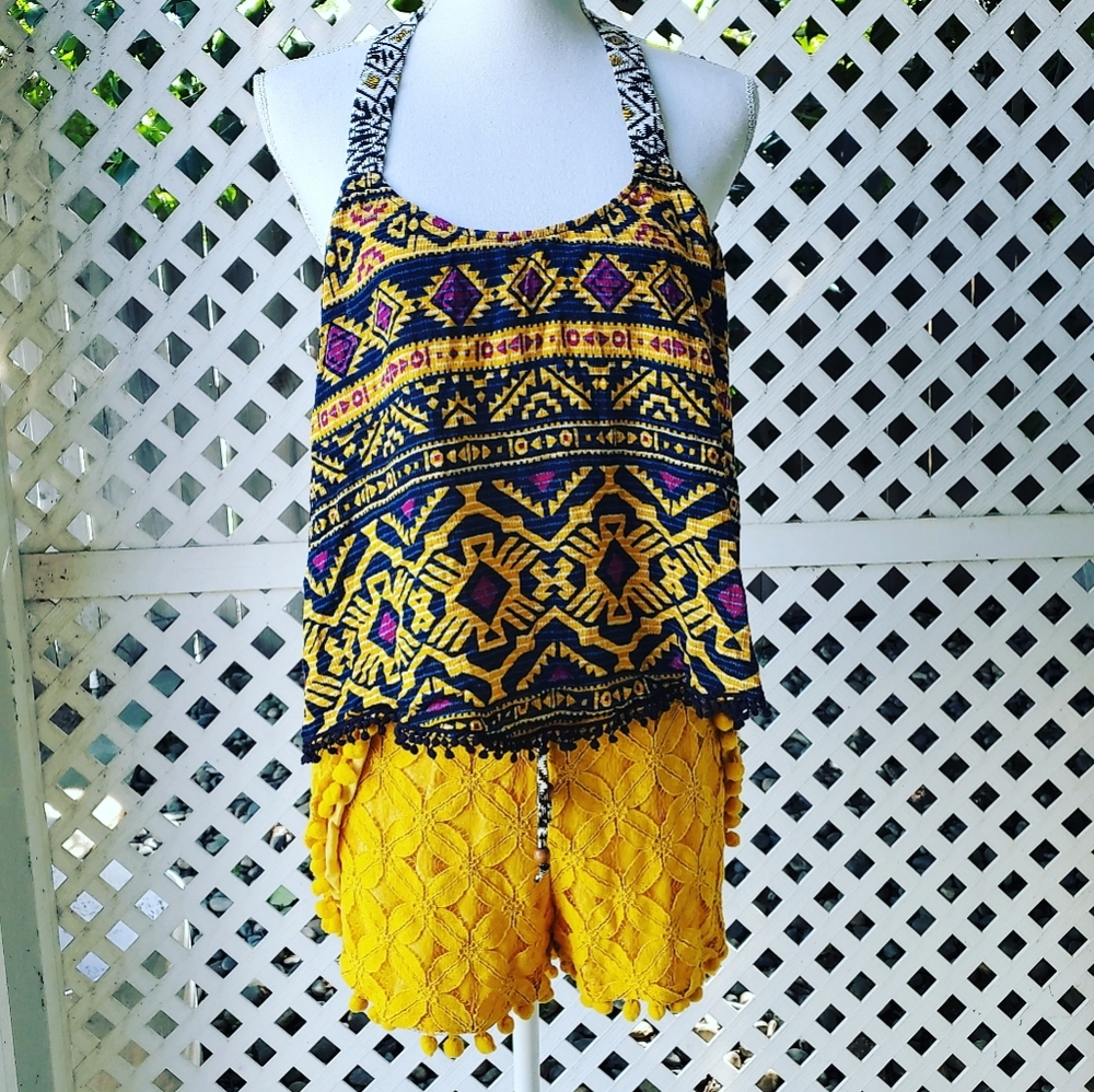 Xhilaration Aztec/lace 2 piece top and shorts